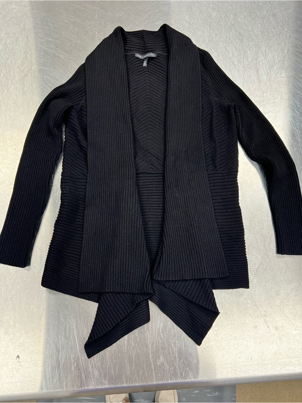 White House Black Market Black Ribbed Open-Front Draped Cardigan Women’s L